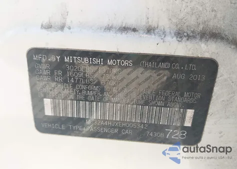 2014 Mitsubishi Mirage Es z USA, uszkodzony, nr VIN ML32A4HJXEH005342